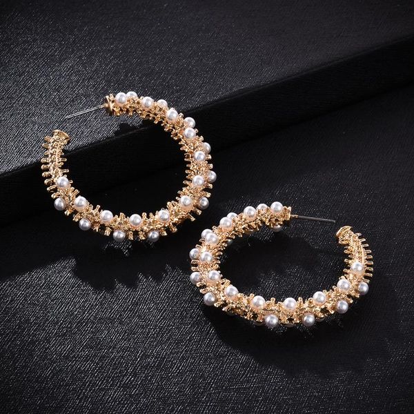 

hoop & huggie oversize pearl earrings for women girls unique twisted big circle earring brinco statement fashion jewelry, Golden;silver