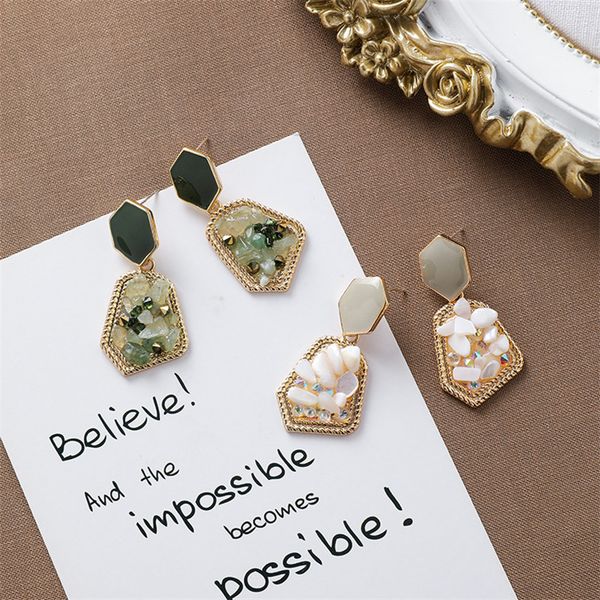 

fashion korean spring green white irregular crystal dangle earrings geometric drop earrings for women wedding bride jewelry gift, Silver