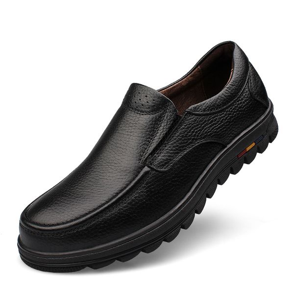 

men shoes fashion loafers men genuine leather casual driving shoes soft moccasins flats slip on footwear big size 47, Black