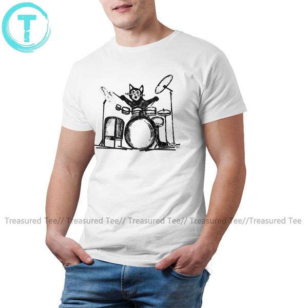 

катце футболка ударник cat t-shirt men печать tee shirt fun повседневный большого размера хлопка с коротким рукавом tshirt
