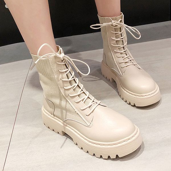 

autumn ankle boots women platform pu leather 2020 motorcycle boots women's shoes thick heel famele footwear slip on fashion boot, Black