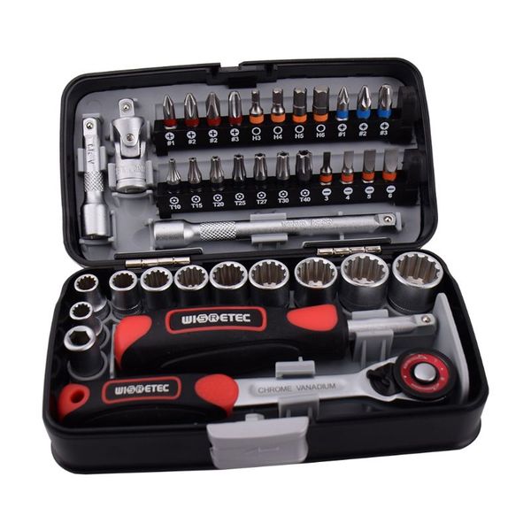 

38pcs mini ratchet wrench set 1/4" socket hex head screwdriver slot bit bike repair handle tools