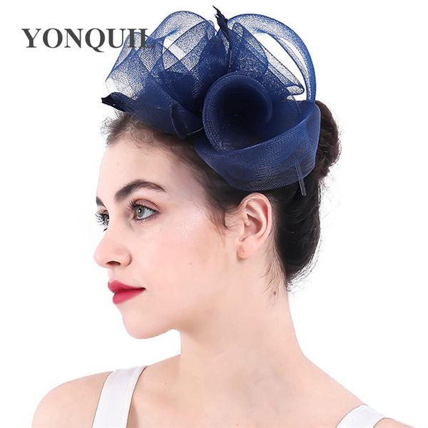 

vintage navy hair fascinators for female weddings hat elegantes flower hair accessories with hair brooch bridal mesh headwear syf356, Slivery;golden