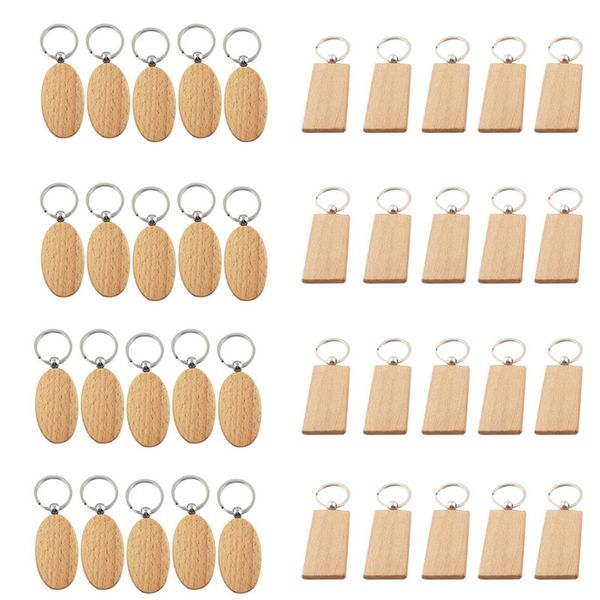 

40 pcs blank wooden key chain diy wood keychains key tags gifts yellow,20 pcs oval & 20 rectangle, Silver