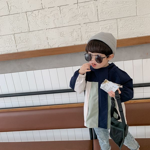 

jackets spring autumn boys fashion patchwork hooded outdoor kids children loose casual outwears coats, Blue;gray