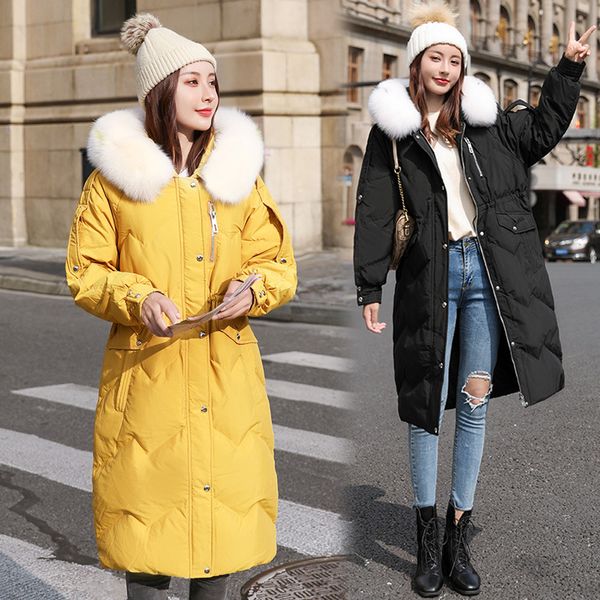 

korean oversized hooded parkas jacket women's down jacket thicken warm female winter parkas women coats ropa zjt171, Black