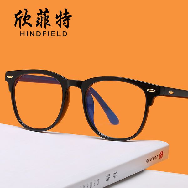 

wind proof blue light flat lens round frame retro glasses color frame can be equipped with myopia 8828, Black