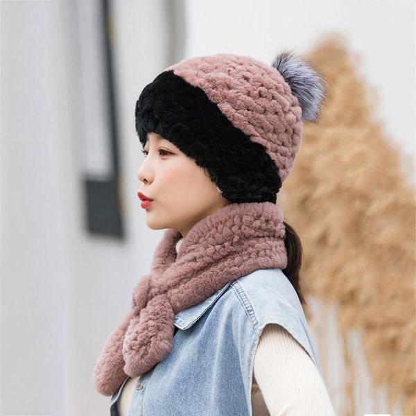 

rex fur hat scarf suit women autumn and winter fur hat thicken warm, Blue;gray