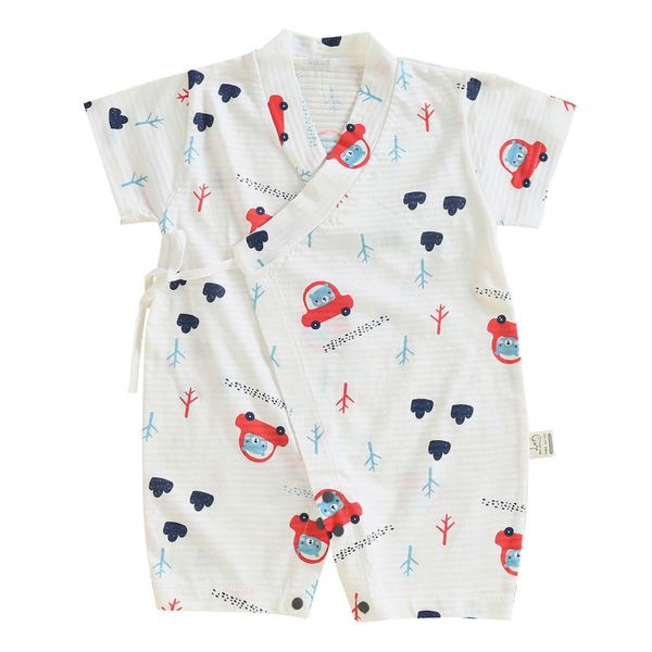 

baby short-sleeved cotton butterfly clothes newborn lace-up crawling clothes cartoon printed one-piece suit baby four seasons gown, Blue