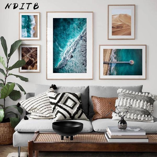 

paintings ocean waves desert wall poster sea beach landscape canvas print nordic scenery painting scandinavian art room decoration picture