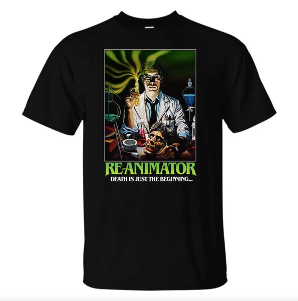 

re-animator retro horror movie h p lovecraft 1980 mad scientist t-shirt