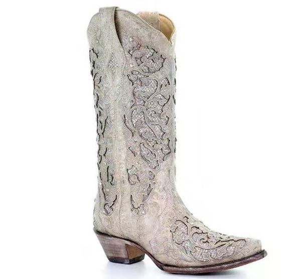 

women mid-calf boots spring low heel women boots embroidered cool british crystal design soft short party knee high, Black