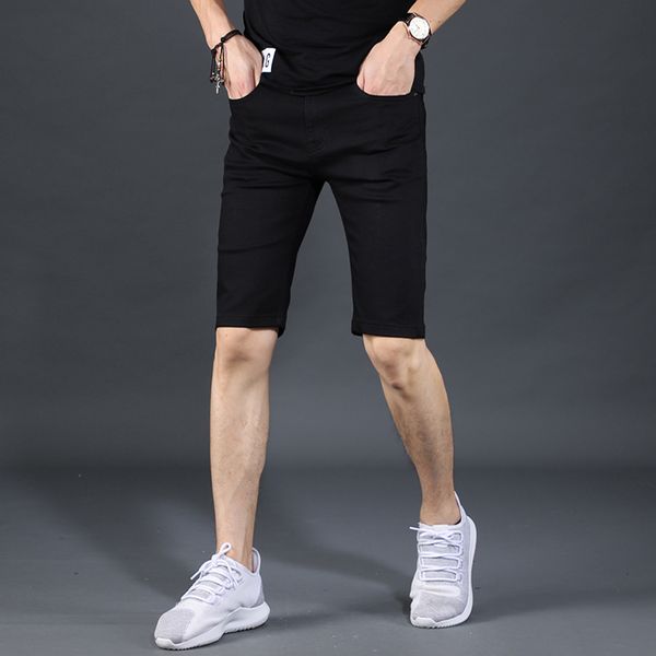 

men's jeans shorts men black denim summer short solid color straight stretch jean 2021 fashion korean style trousers, Blue