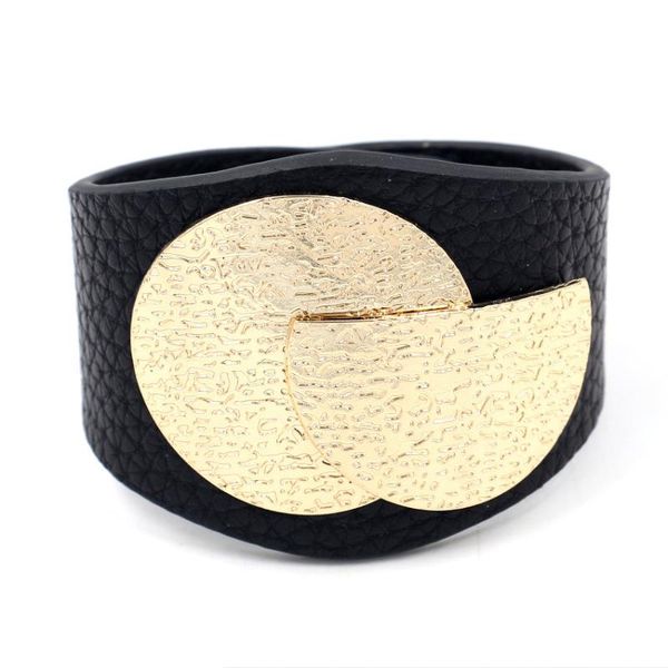 

charm bracelets geometric red neon big girl for women black pu leather fashion bangle female summer beach jewelry, Golden;silver