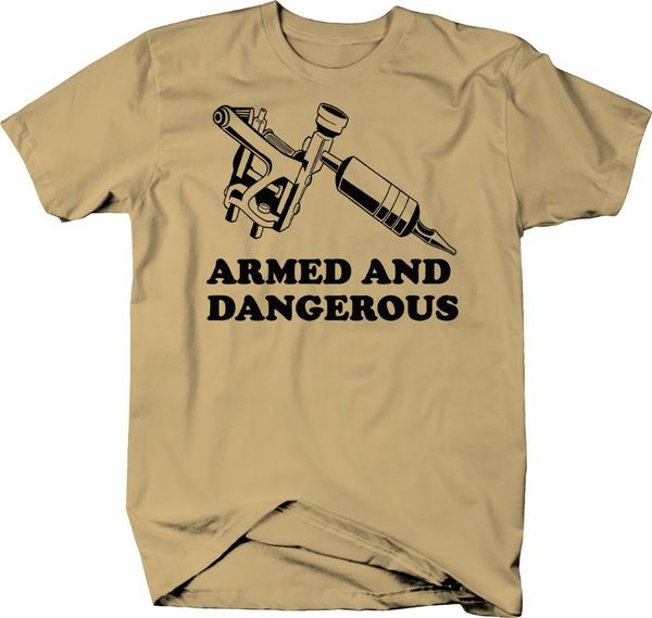 

tattoo gun armed and dangerous artist color t-shirt teenage natural cotton printed man fashion round collar t shirt hipster tee