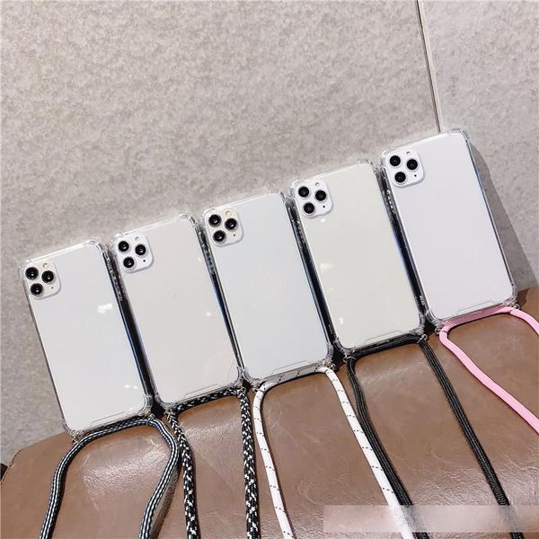 

necklace lanyard phone case for iphone11 6 7 8 plus 11pro max xs x xr soft clear strap cord chain tape back cover shell wholesale