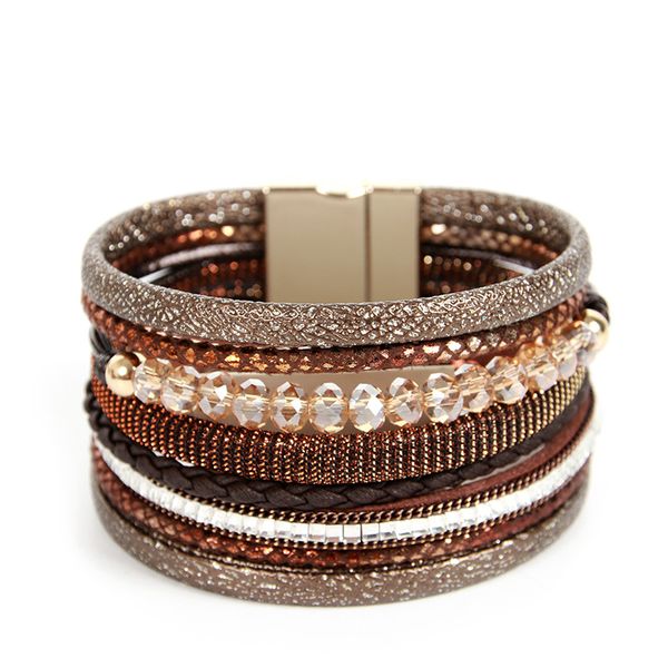 

bohemian bracelet leather 8pcs set handmade beads for women girl friend fashion jewelry statement party gift, Golden;silver