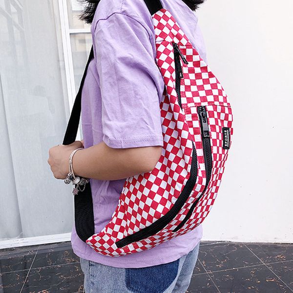 

waist bag women 2020 canvas large capacity chest pack hip hop girl belt bags casual plaid travel banana bag fanny pack female