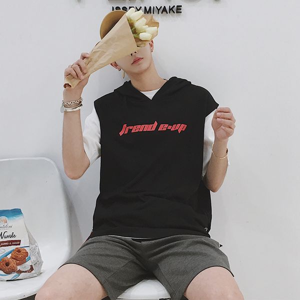 

men' tank 2021 spring and summer chinese style quality comfortable cotton tide male harajuku street loose hooded sleeveless vest, White;black