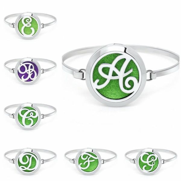 

english alphabet stainless steel bangle locket essential oil diffuser locket bangle perfume bracelet women jewelry 10pads, Black
