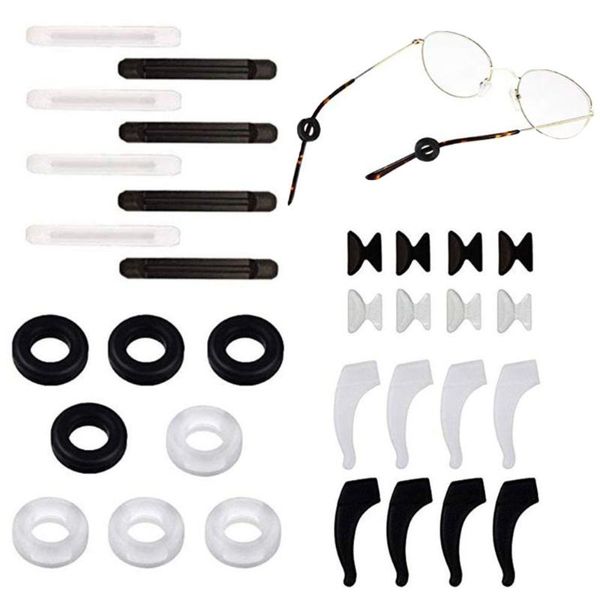 

sunglasses frames 16 pairs silicone anti-slip round eyeglass retainers glasses nose pads ear hooks combination set, Silver