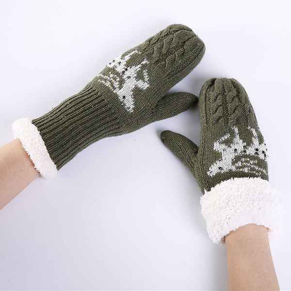 

five fingers gloves 2021 couple autumn winter warm plus velvet thickening knitting wool glove christmas deer rhinestone for women, Blue;gray
