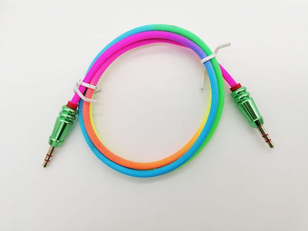 

1m/3ft od 4.0 3.5mm rainbow woven cloth gourd plug male to male aux audio cable 20