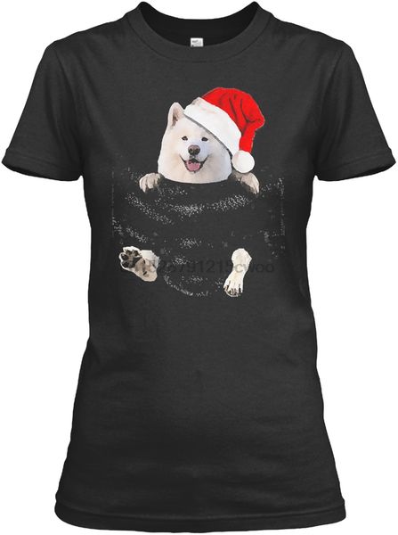 

мужчины футболка самоед рождество в кармане - смешные женщины t-shirt