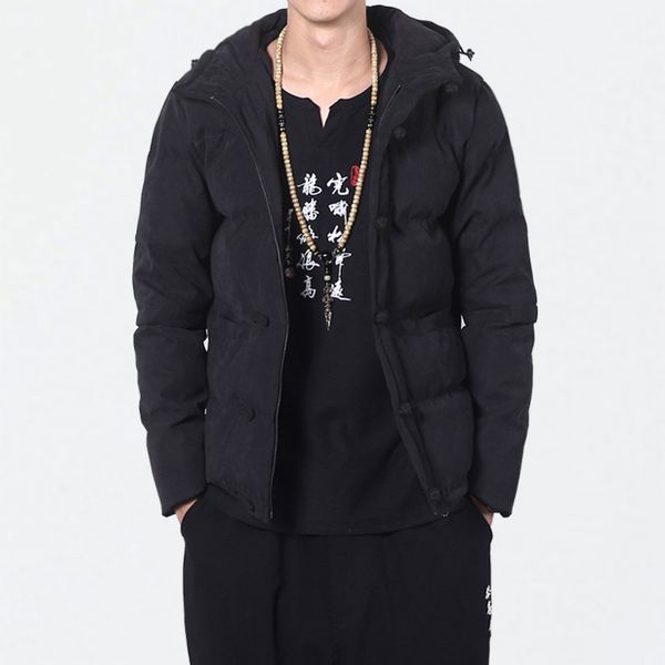 

men's down & parkas winter hooded coat costume retro cotton padded jacket warm outwear men overcoat thicken hood jackets, Black