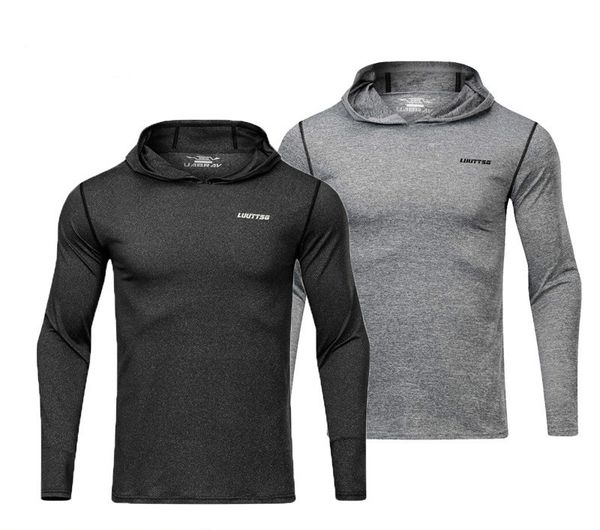 

new fitness clothes men's long-sleeved basketball training running sports coat slim hooded outdoor casual quick drying clothes, Black;red