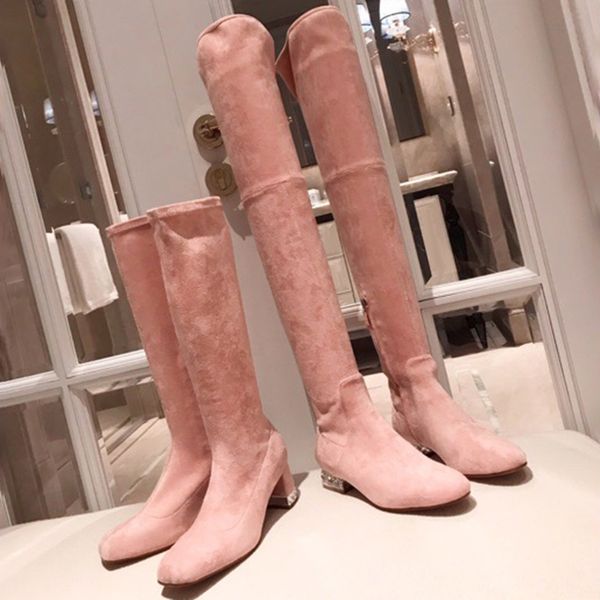 

vintage pink crystal square toe boots spring autumn brand design square heels women shoes new fashion solid zip female boots, Black