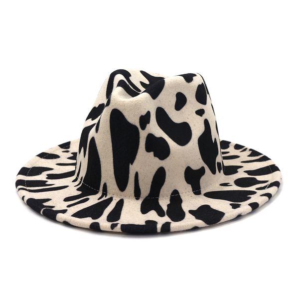 

women fedoras hats new cow pattern wide brim outdoor retro western jazz hat british stylewoolen flat brimmed hat, Blue;gray
