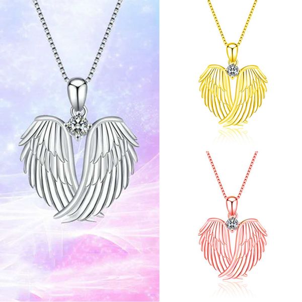 

pendant necklaces fashion angel wing necklace for women gold silver color jewelry female gift luxury crystal zircon chain d5z087