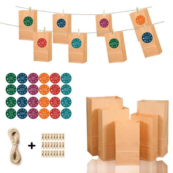 

gift wrap 24pcs/lot christmas party candy kraft paper bag advent calendar sticker baking sachets for packaging