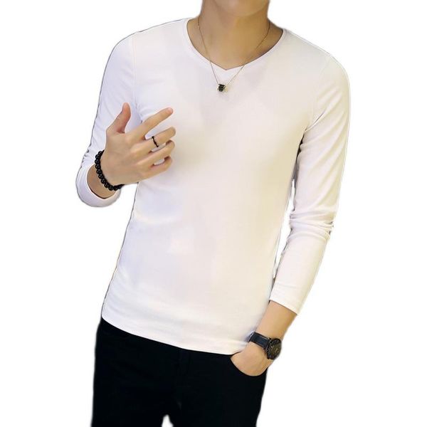 

New Long Sleeve T-shirt Men s Bottoming Shirt Underwear Solid Color Slim Fitting V-neck Pure Color Cotton Tshirt Top Hot Sale