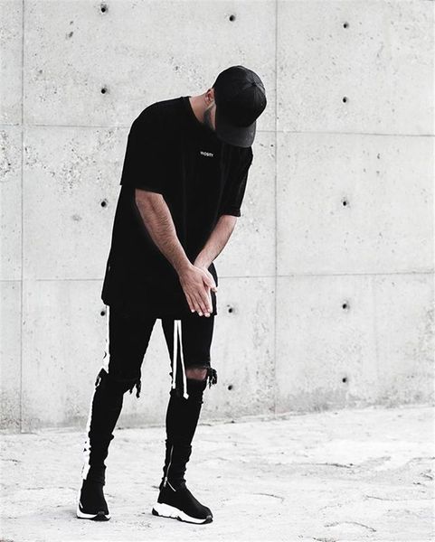 

fly casual solid side striped fashion male pencil pants spring mens hole ripped jeans hiphop boys trousers zipper, Blue