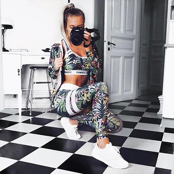 

women leggings fashion mesh stitch print high waist leggings pants new slim quick dry hip fitness sweatpants woman clothes, Black