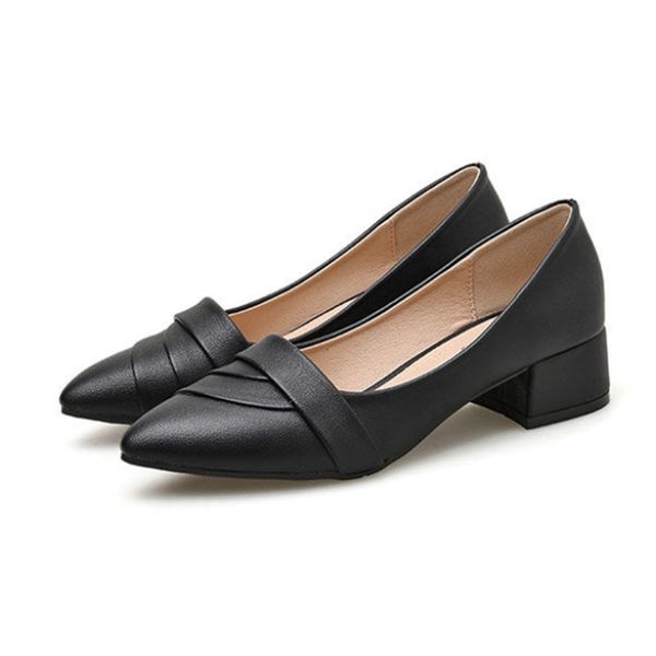 

женщины моды черный острым носом pu кожа скольжения на пятки насосы lady casual beige весна офис туфли на высоких каблуках zapatos g6054, Black