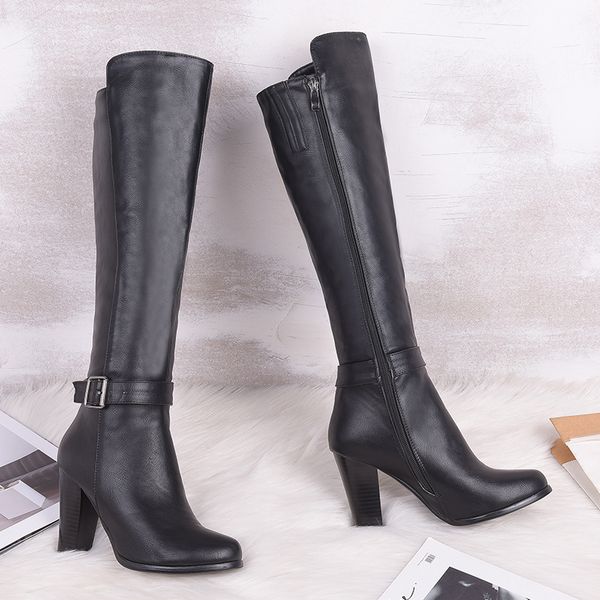 

new winter style women shoes knee high boots outdoor fashion boots women motorcycle buckle female snow, Black