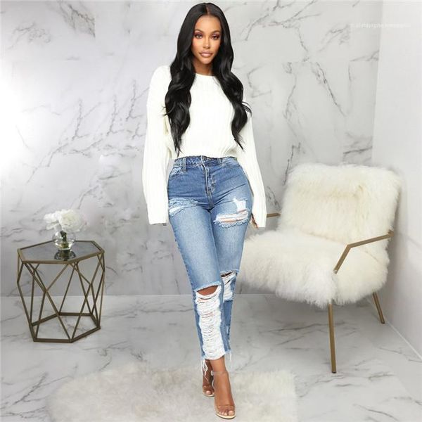 

fashion ripped pants womens light washed hole jeans summer designer straight light blue high waist trousers females sexy