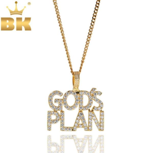 

the bling king hiphop men women bling letters necklace god's plan fashion gold color iced out cz pendant chains jewelry, Silver