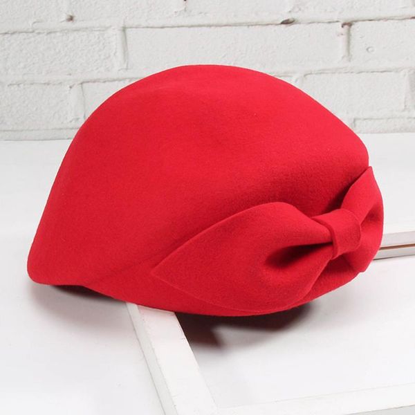 

элегантная дама сплошной цвет ретро beanie vintage моды элегантный bowknot берет шерстяной hat зима осень теплый берет красный / черный / ca, Blue;gray