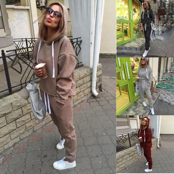 

women's two piece pants fashion 2pcs women travel leisure jogging suit solid color tracksuits fleece lined hoodies set, White