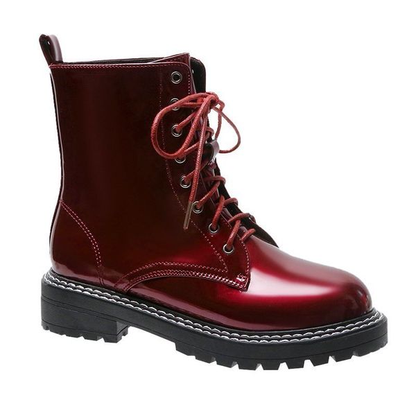

boots red women ankle 2021 autumn fashion female lace up platform black