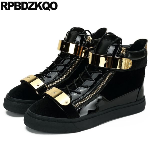 

boots punk sneakers ankle zipper mens black patent leather trainer shoes high italian velvet rock metalic booties plus size