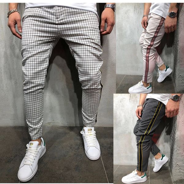 

2020 autumn mens joggers casual pants plaid harem pants men gyms workout sweatpants striped trousers male slim fit track, Black