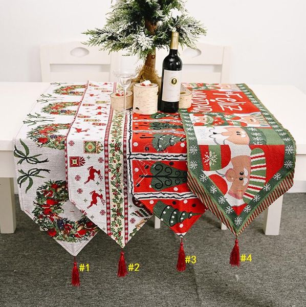 

180*35cm xmas table runner cotton and linen tablecloth christmas table flag christmas party table deskdecoration supplies 4 color d9807, Black;white