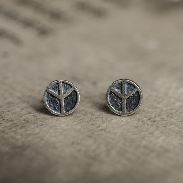 

925 sterling silver peace sign stud earrings women's earrings vintage party wedding silver jewelry for girls women jewelry, Golden;silver