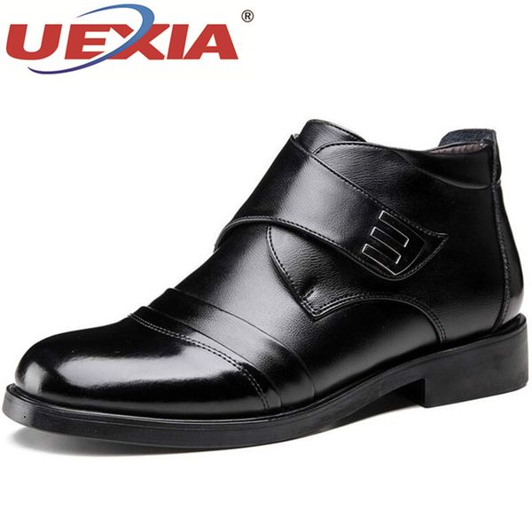 

uexia new winter men snow boots leather man ankle boots snow warm fur men fashion outdoor sport autumn basic shoes, Black