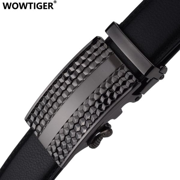 

wowtiger gun color buckle black cowhide leather mens belt male designer automatic buckle belts for men, Black;brown